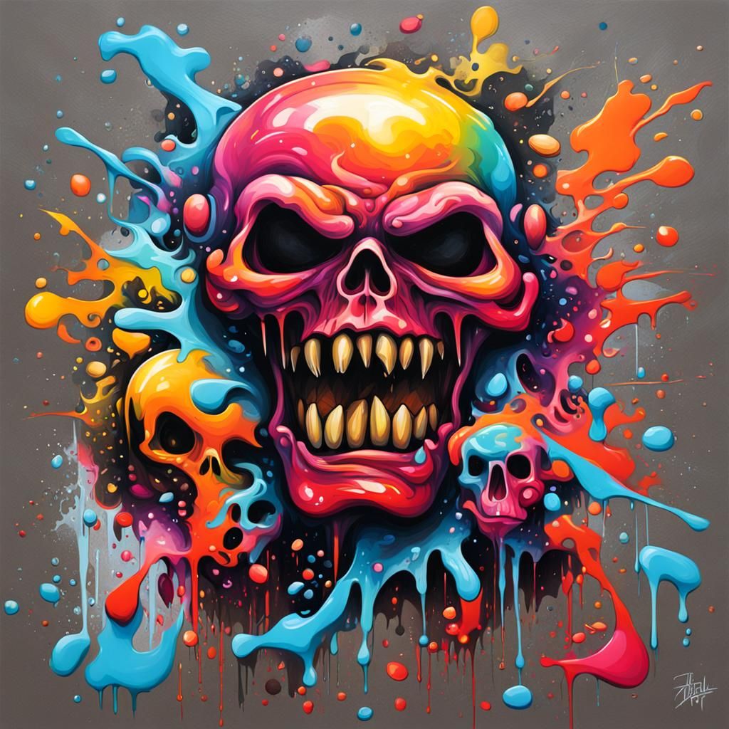 Colorful Graffiti Skull in Street Art Style
