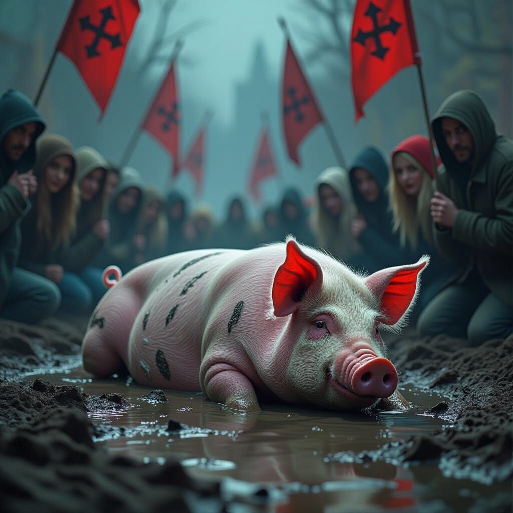 Ominous Pig in Dark Fantasy Scene