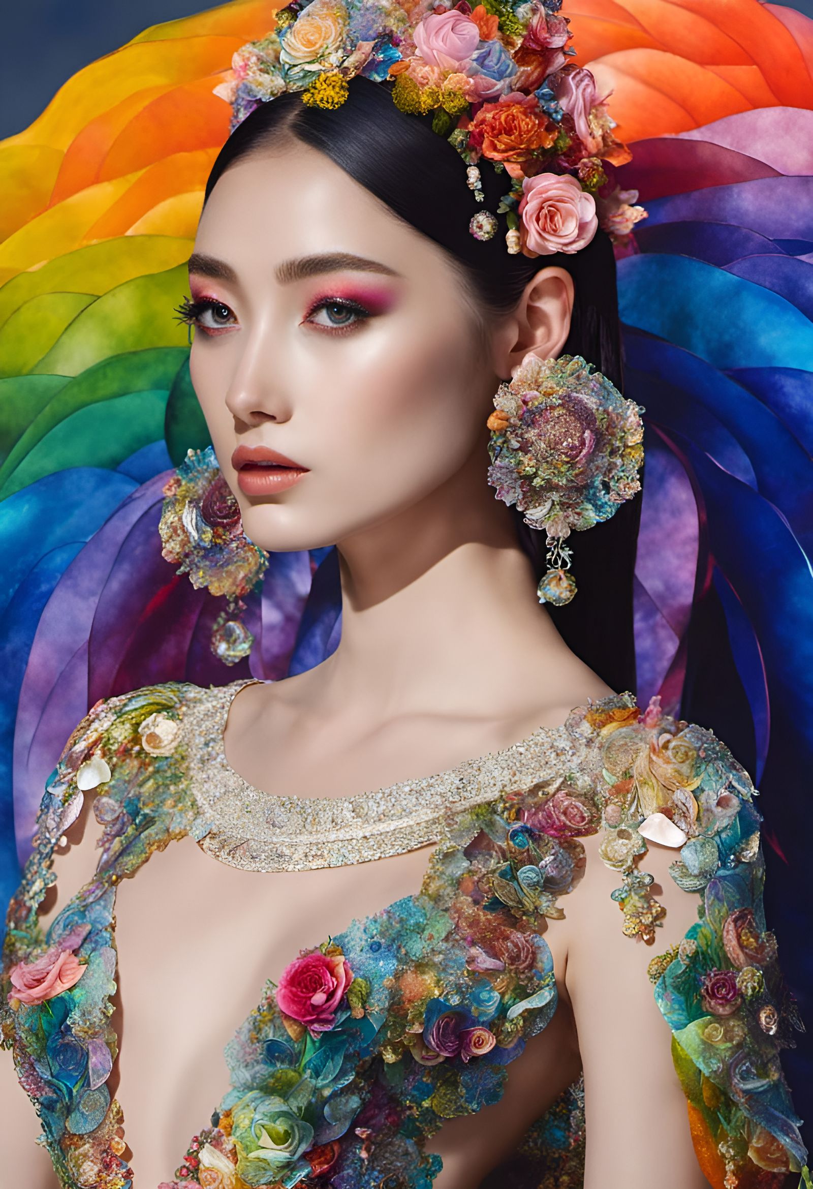 Prismatic Rose Goddess in Hyperdetailed Digital Art