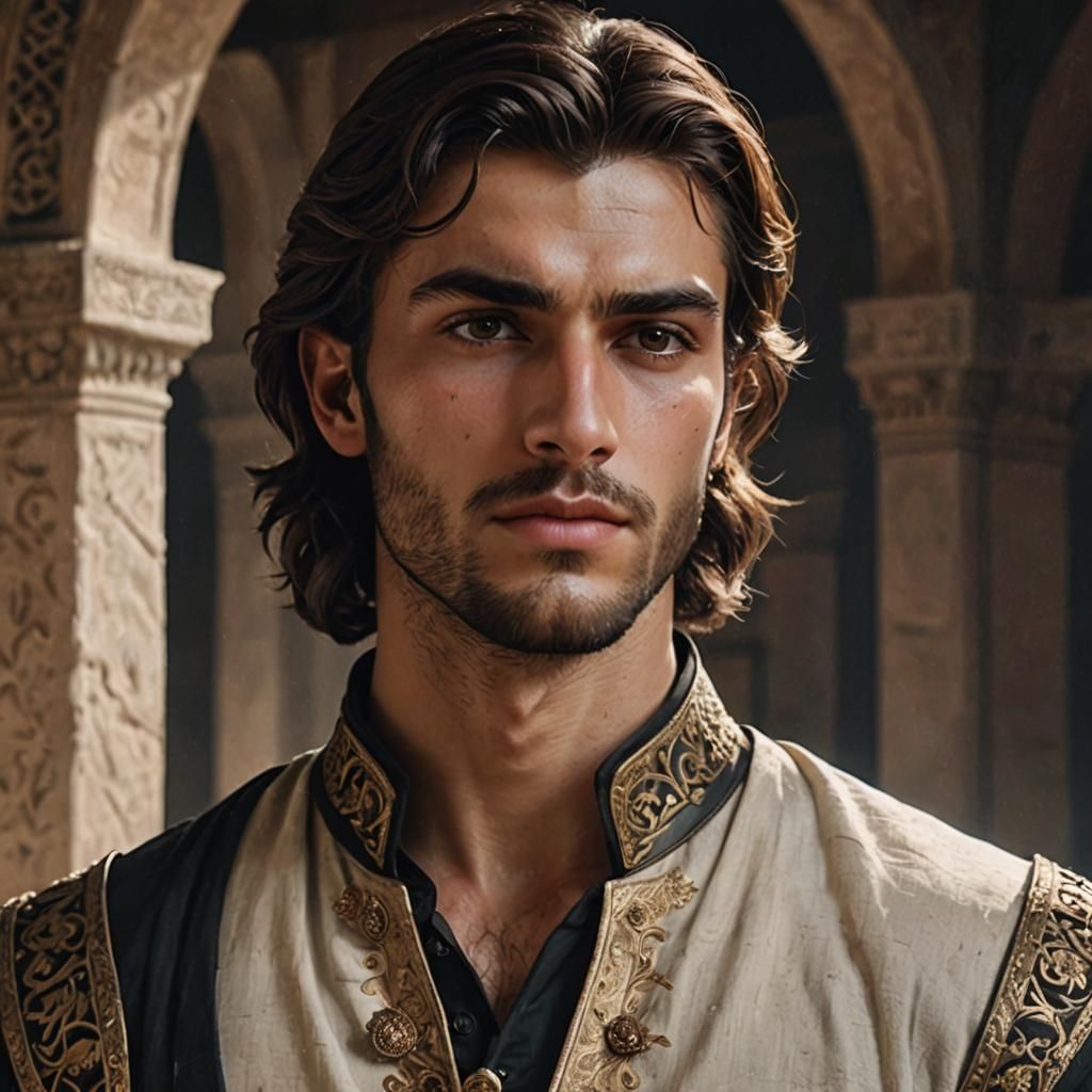 Handsome Anatolian Mercenary in Palace, Art Nouveau Portrait