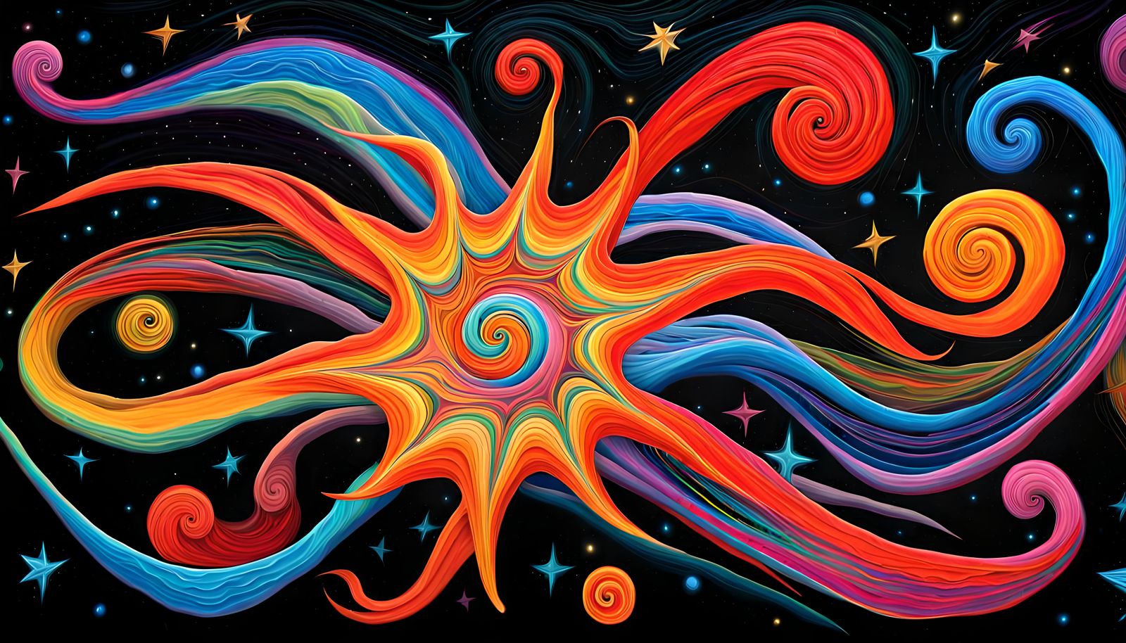 Vivid Impasto Painting of Electromagnetic Star Cluster