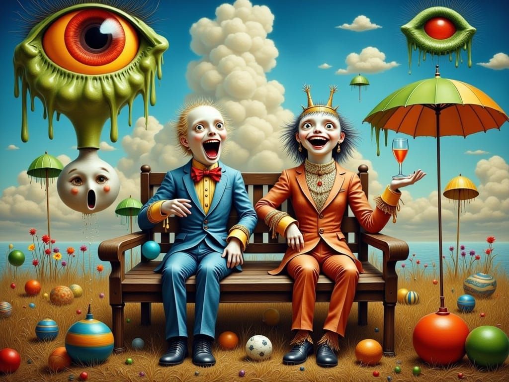 Whimsical Scarecrows in a Vibrant, Surreal Dreamscape