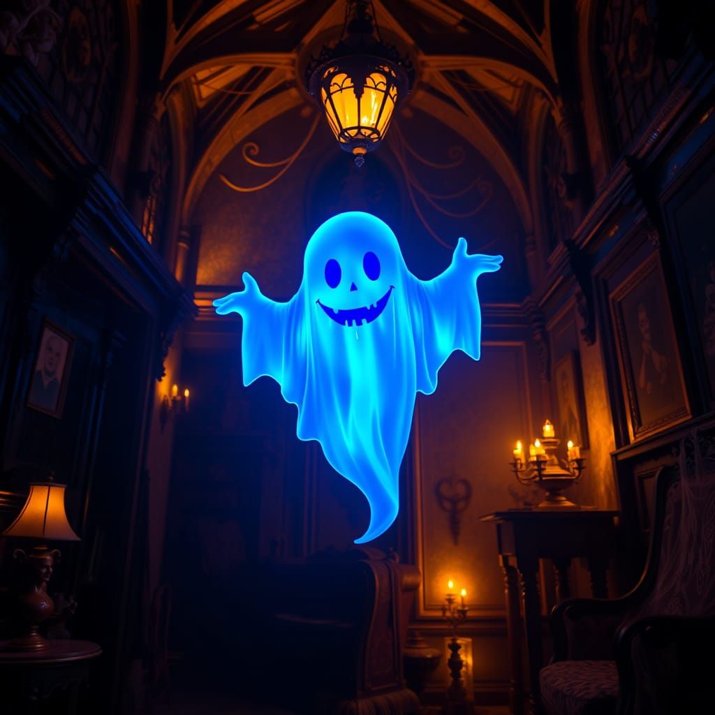 Blue Ghost in Haunted House: Cinematic Photography