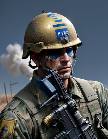 Triumphant Soldier in Gritty Cinematic Style