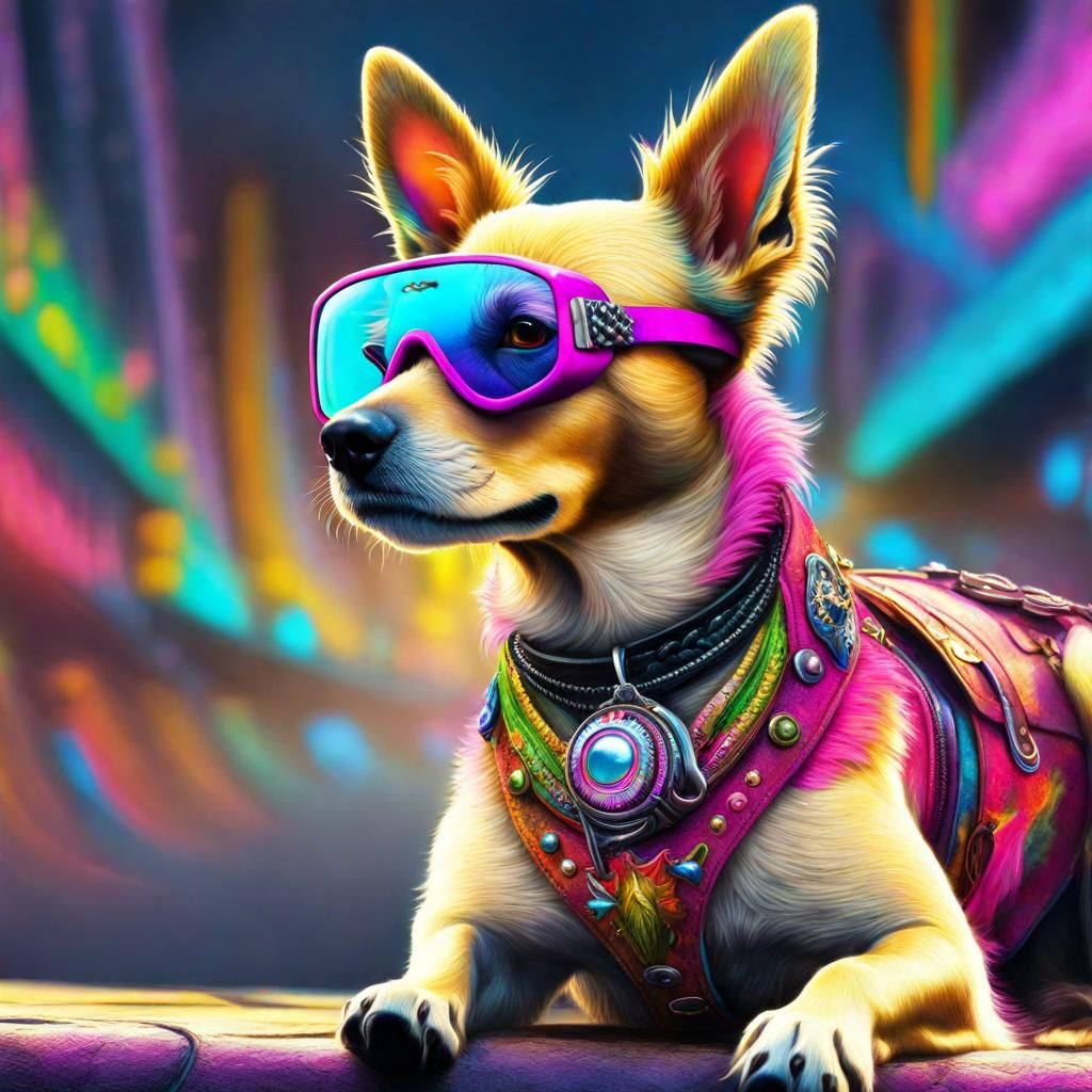 Punk Rock Dog with Mohawk in Surreal Style