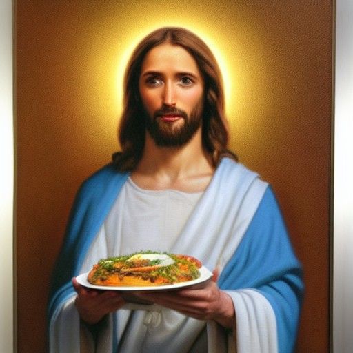 Jesus Christ Eating: An Oil Painting
