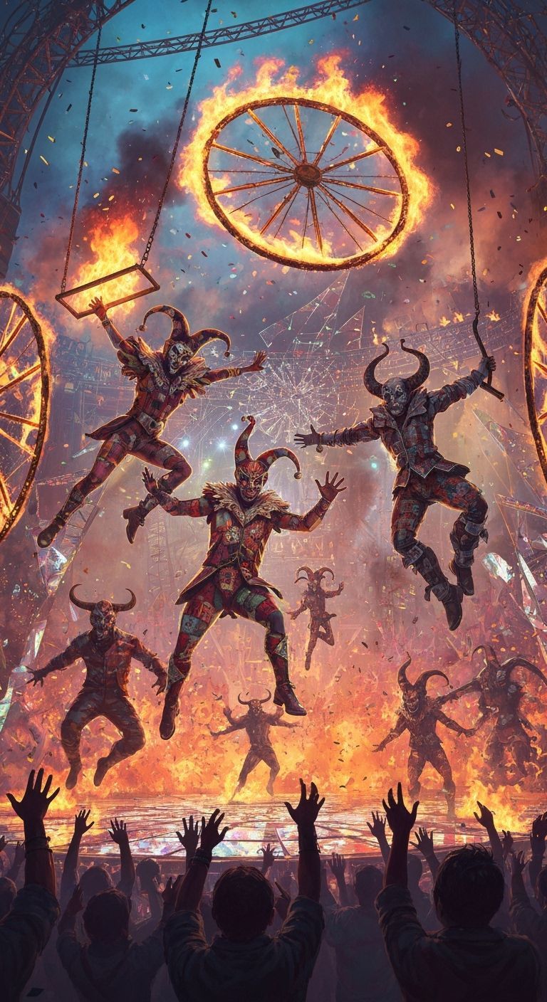 Demonic Jesters Electrify Carnival in Mad Max Style