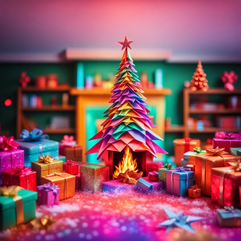 Psychedelic Christmas Tree in Origami Style