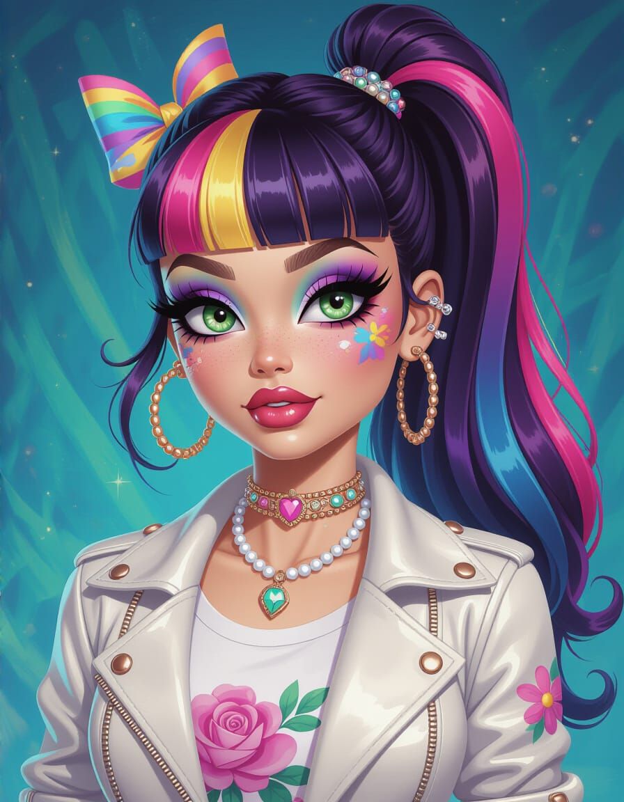 Psychedelic Emo Beauty with Rainbow Hair