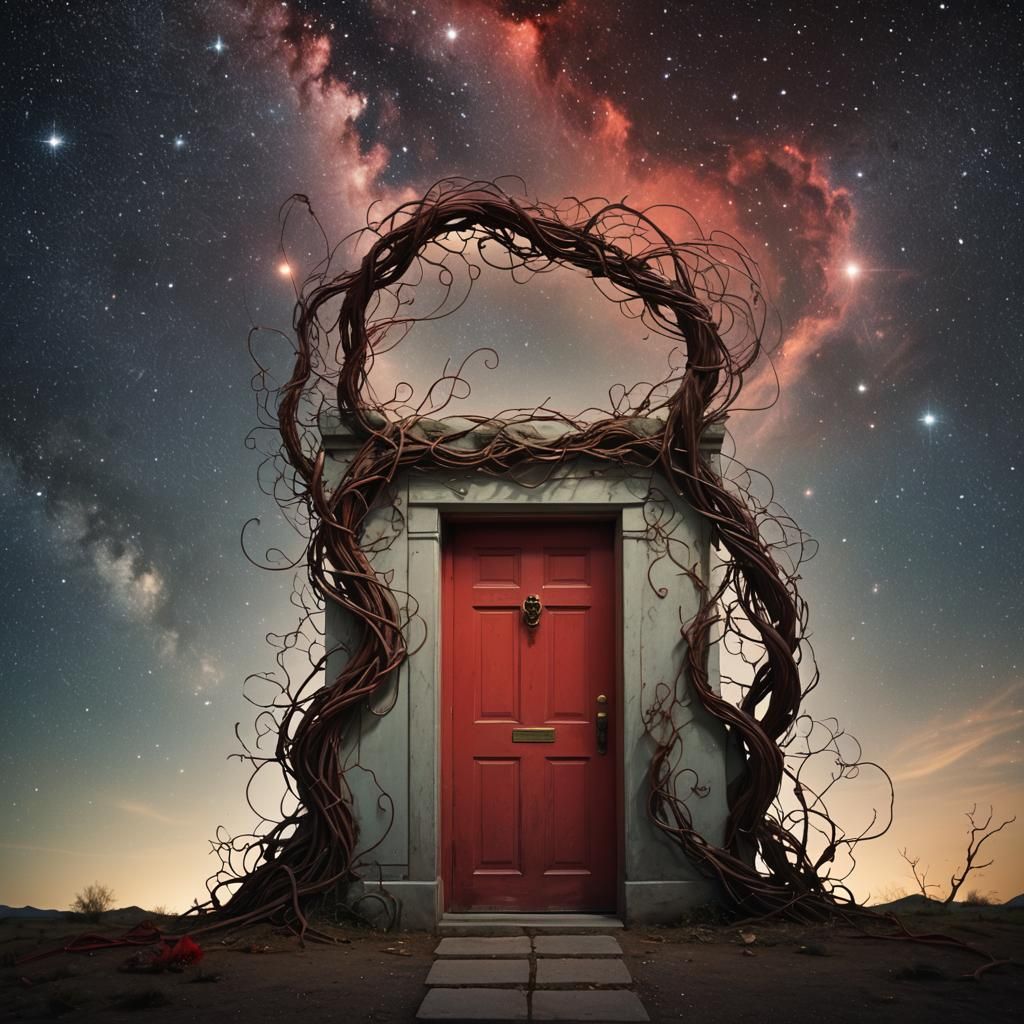 Surreal Door Opens to Starry Night Sky