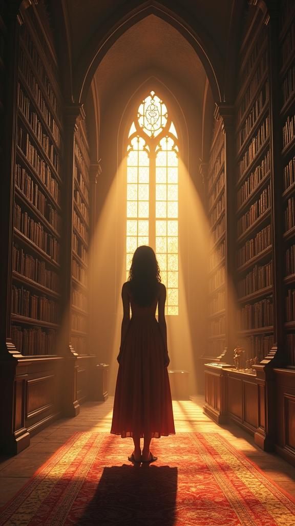 Girl in Colossal Library: Hyperrealistic Unreal Engine Portr...