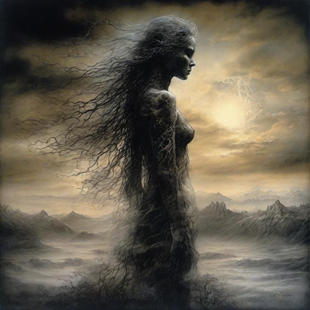 Mystical Double Exposure Portrait in Dark Fantasy Style