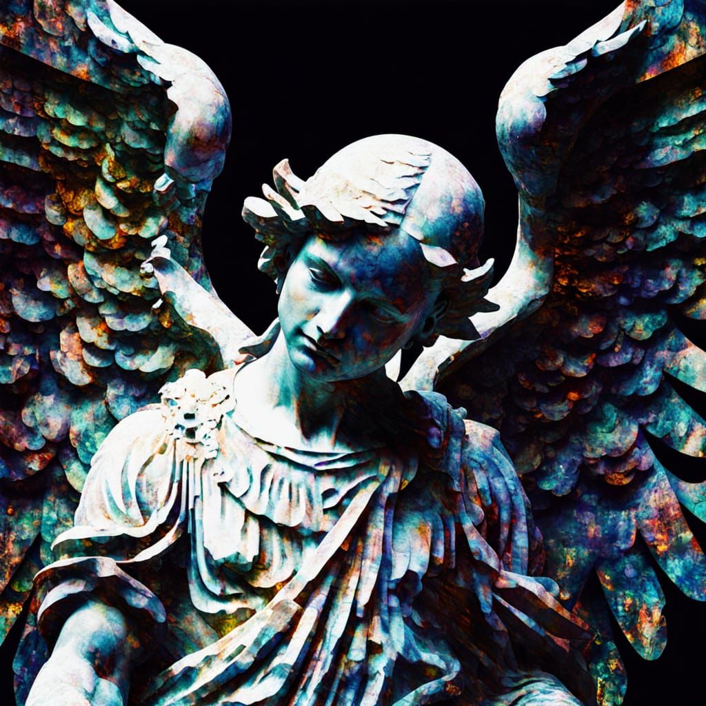 Glitchcore Angel Sculpture with Digital Distortion