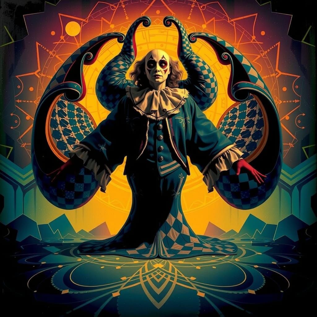 Harlequin Figure in Geometric Maze Optical Illusion