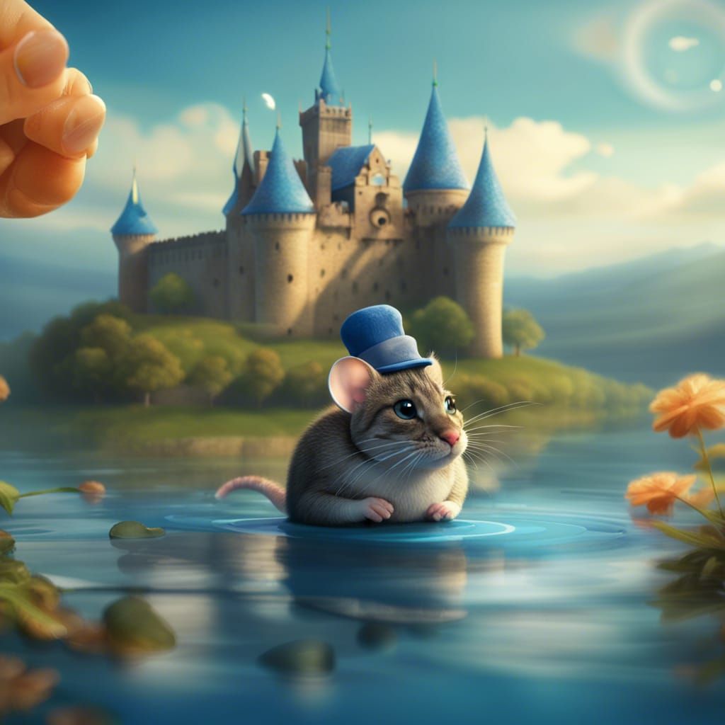 Mouse Swims in Lake, Dark Fantasy Concept Art