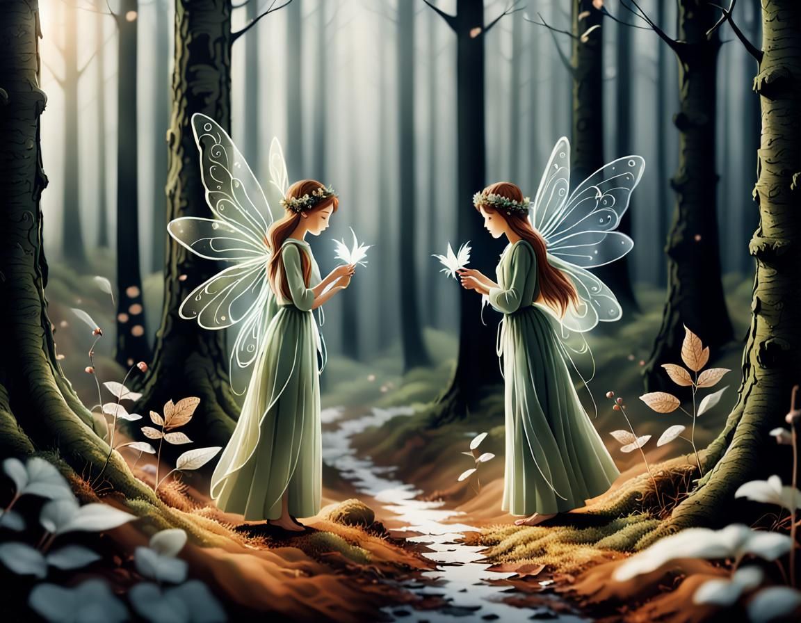 Fairies Preparing for Winter in Delicate Forest