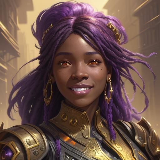 African American Woman Smiling in Dark Fantasy Style