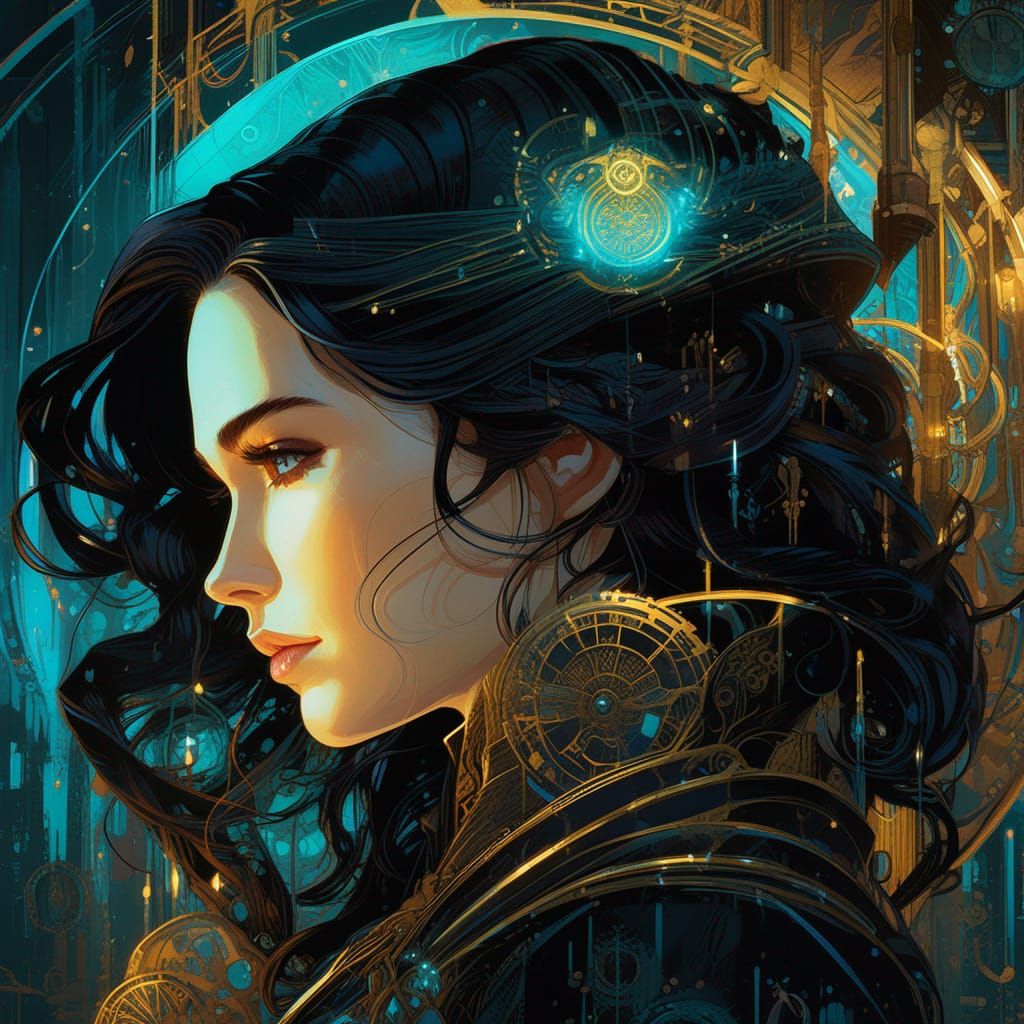 Bioluminescent Steampunk Yennefer Digital Painting