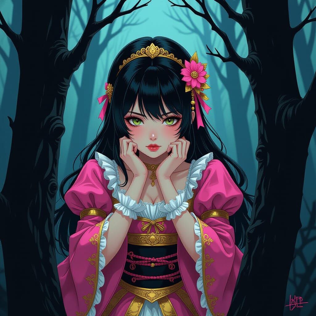 Manga Style Girl in Gloomy Forest