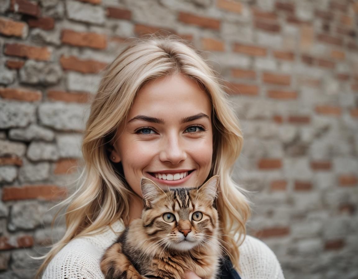 Blonde Woman and Cat Portrait in Natural Lighting
