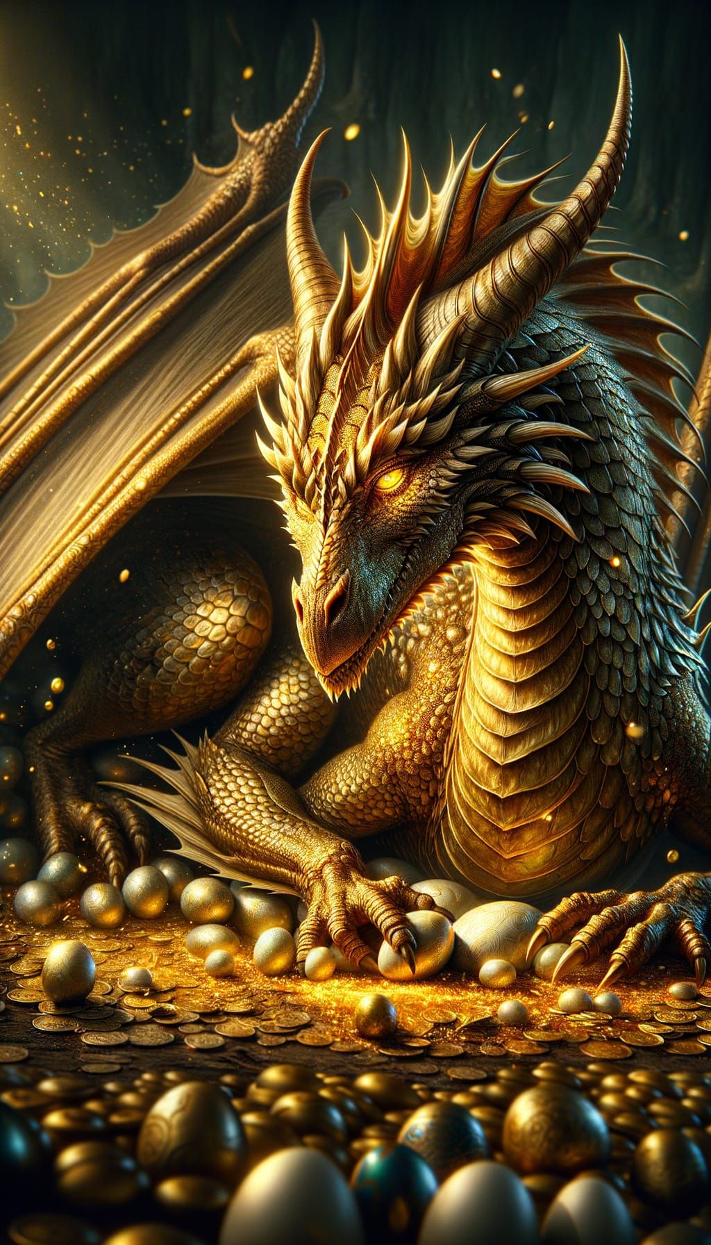 Golden Dragon Mother Protecting Her Eggs