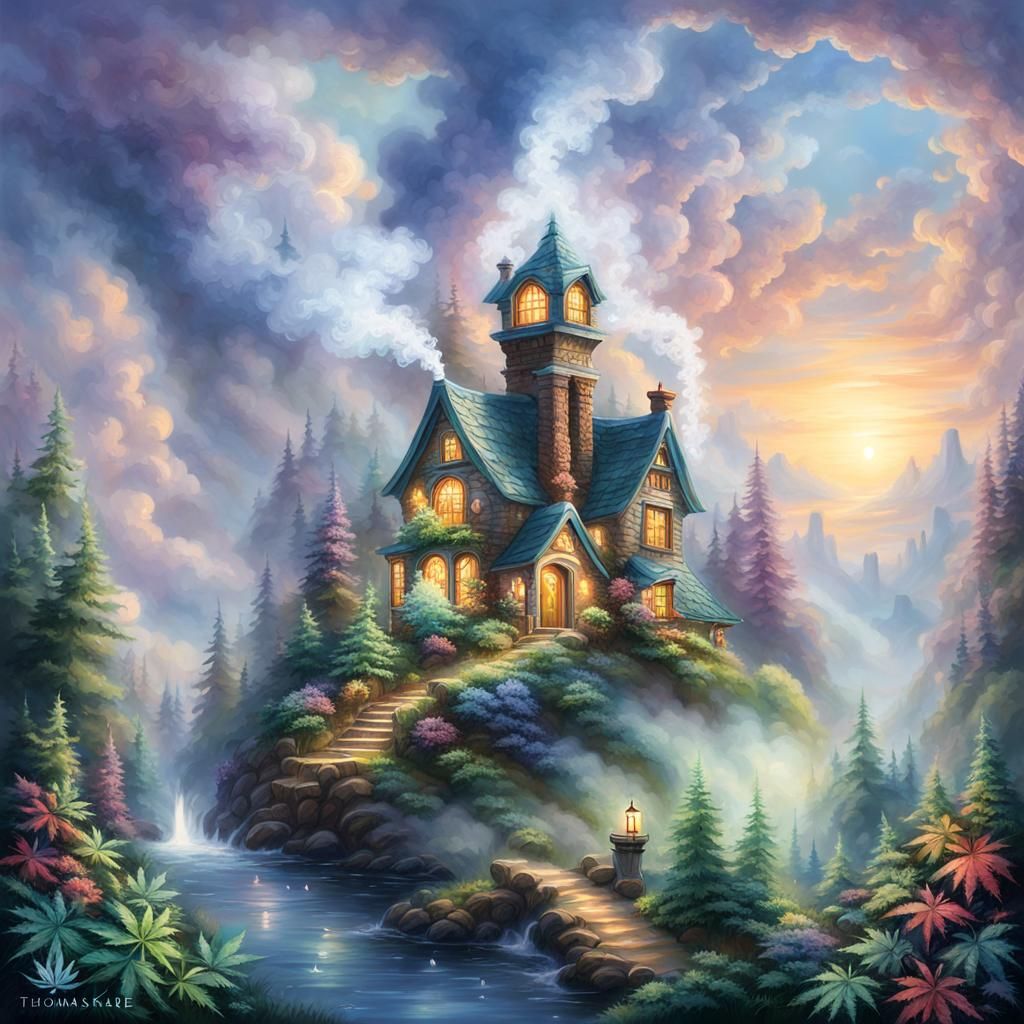 Cannabis Smoking Items Logo in Ethereal Fantasy Style