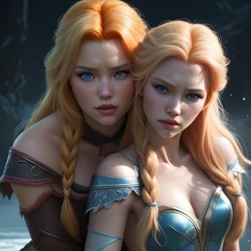 Barbarian Disney Princesses: Anna and Elsa in Battle