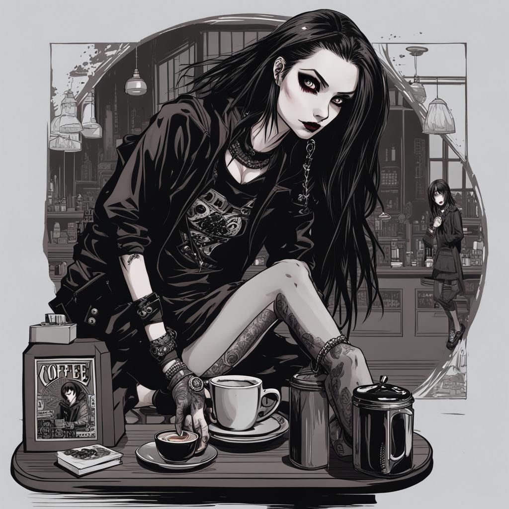 Goth Fashion Model in Manga Comic Style