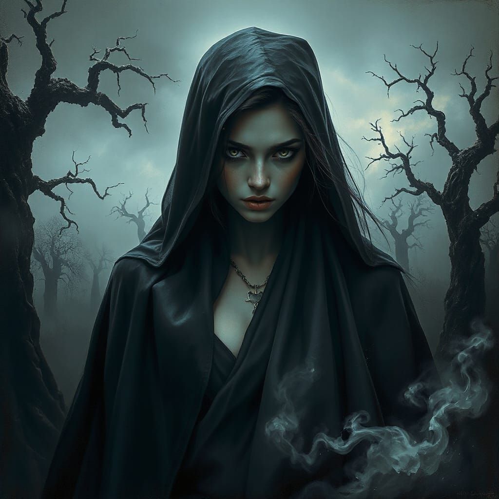 Dark Fantasy Portrait in a Gothic Atmosphere with Mysterious...