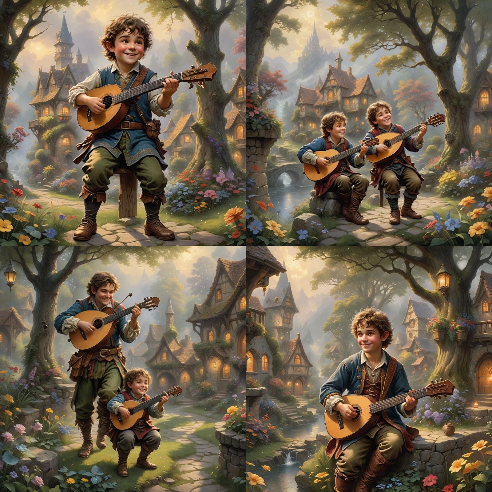 Joyful Halfling Bard Plays Lute in Ethereal Fantasy Style