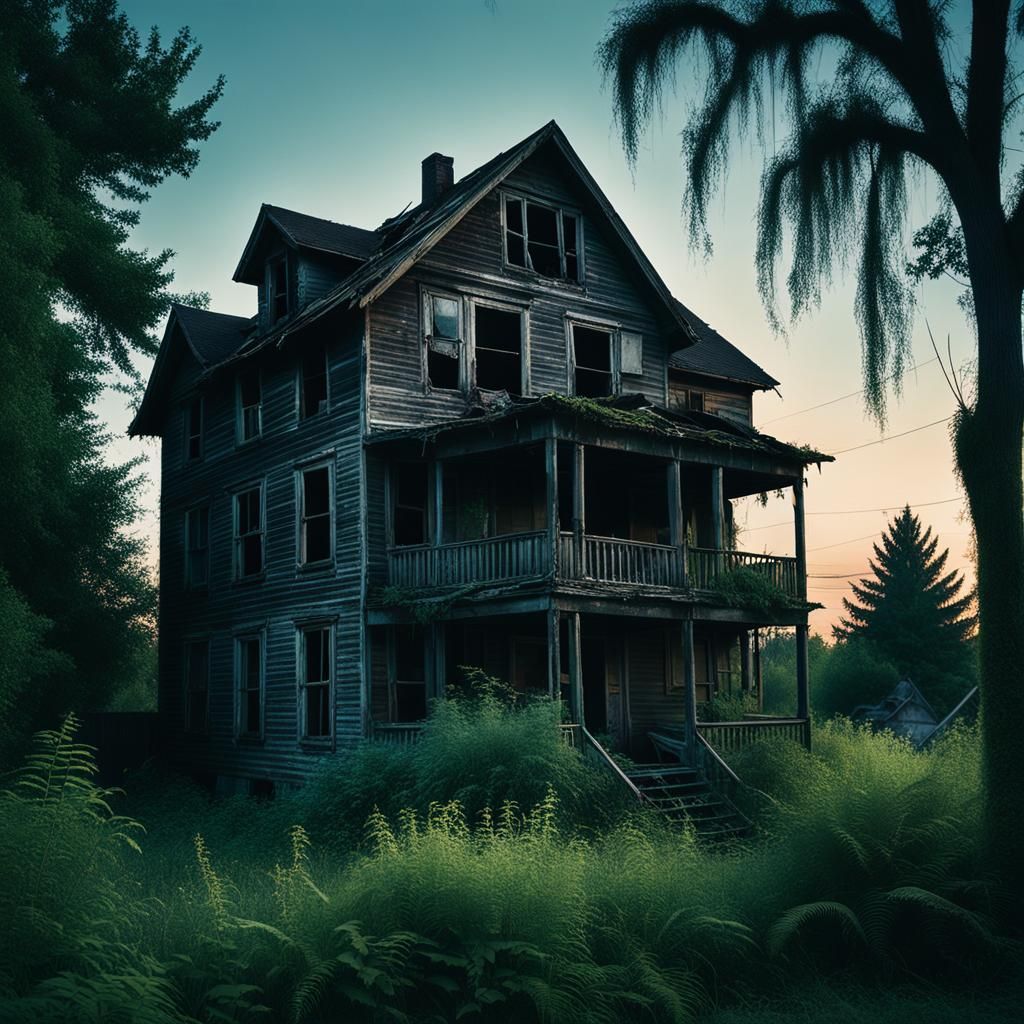 Creepy Girl in Abandoned House: Cinematic Film Still