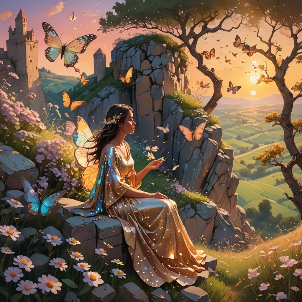Iridescent Butterfly Fantasy Landscape in Matte Painting Sty...