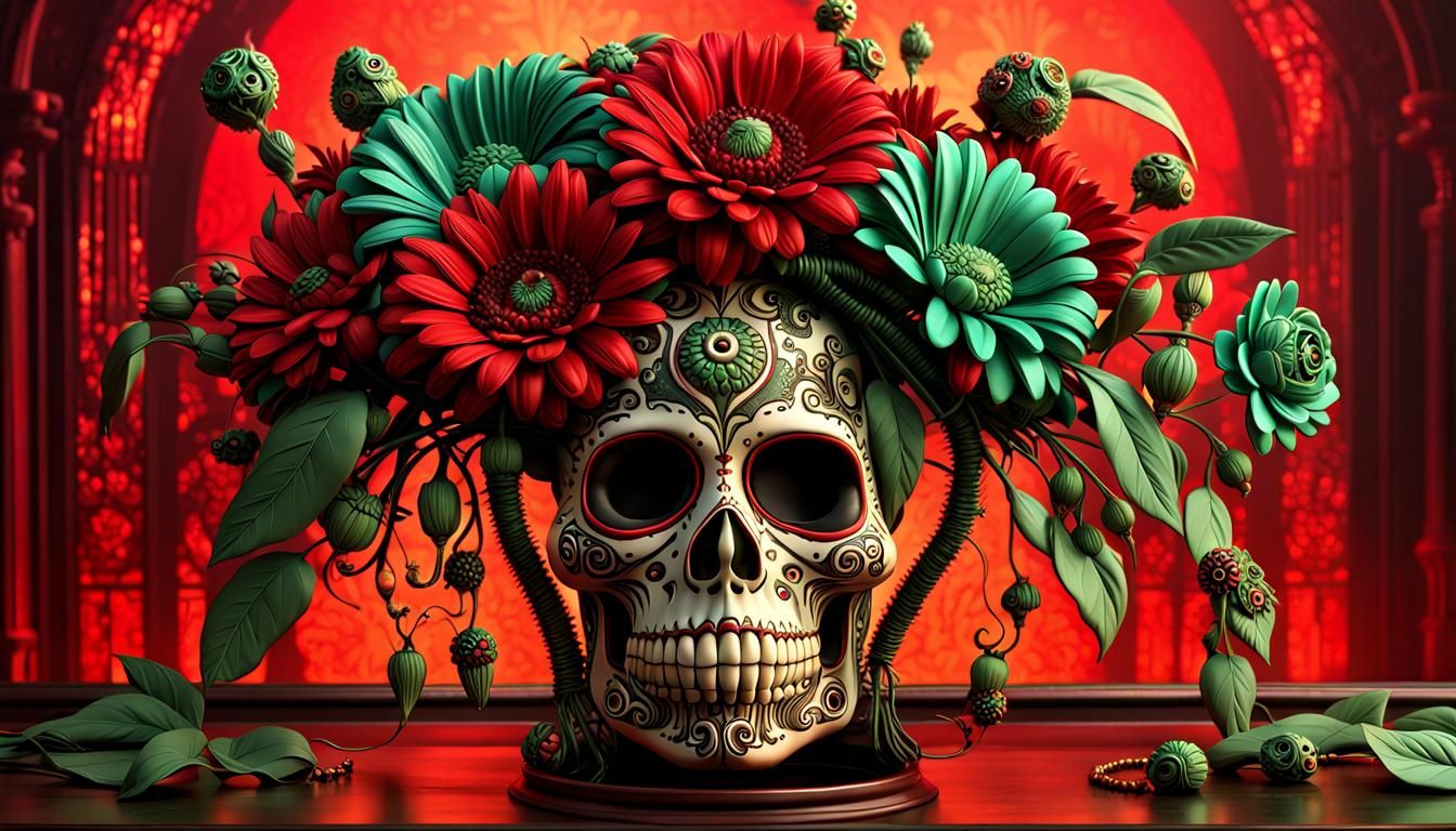 Steampunk Day of the Dead Flower Vase