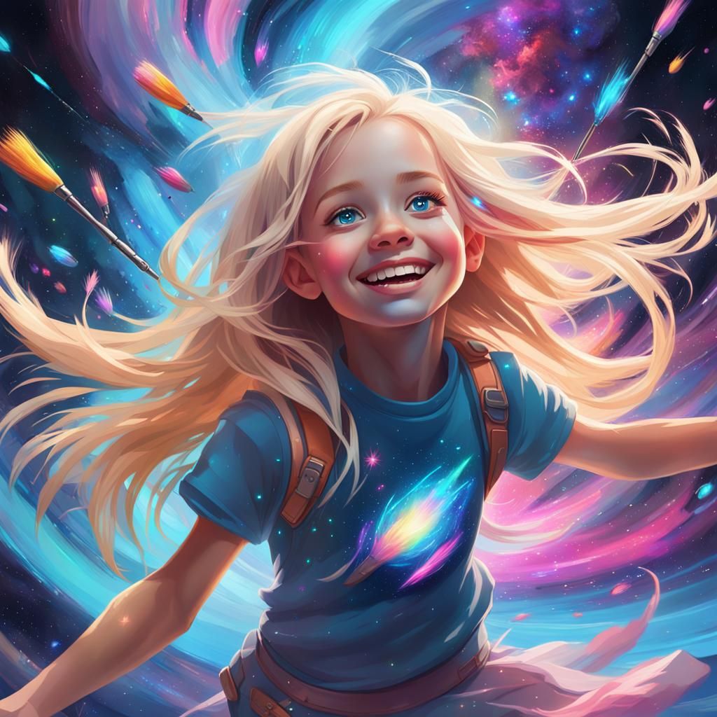 Girl Drifting in Space with Dancing Colors, Concept Art