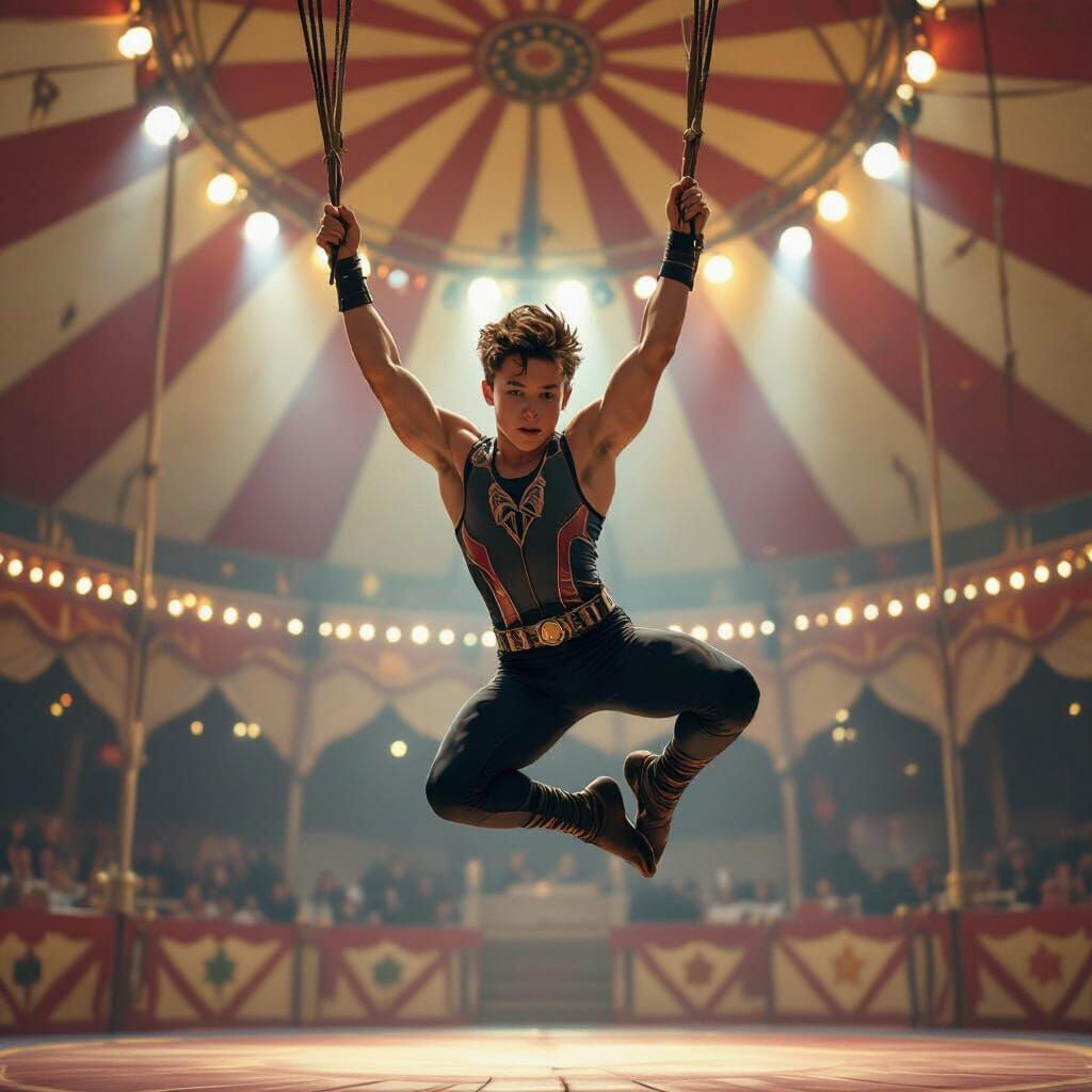 Teen Acrobat Performing Circus Act in Futuristic Style