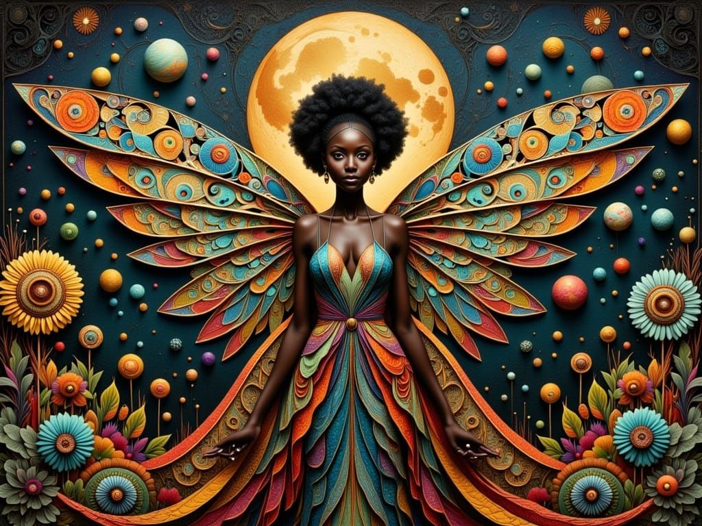 Elegant Fairy with Kirigami Wings in Decorative Style