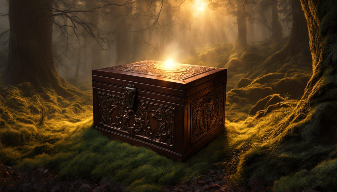 Mysterious Open Box in Ethereal Clearing