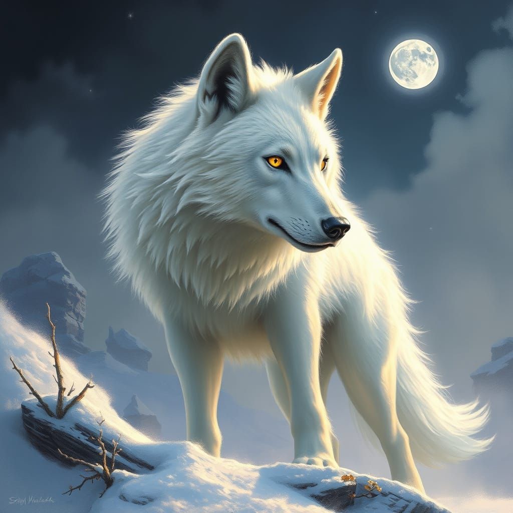Mystical Spirit Wolf in Impressionist Style