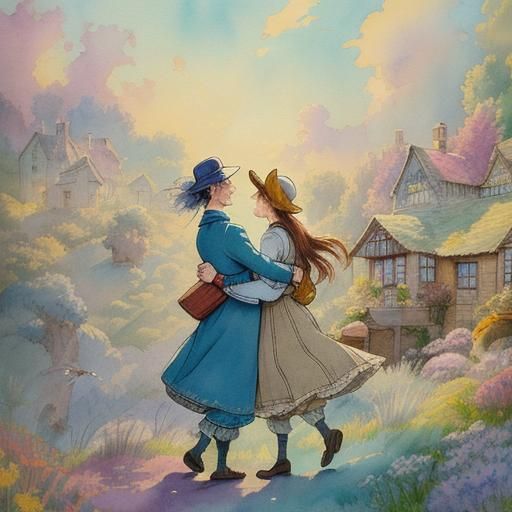 Whimsical Watercolor Cartoon Fantasy Illustration