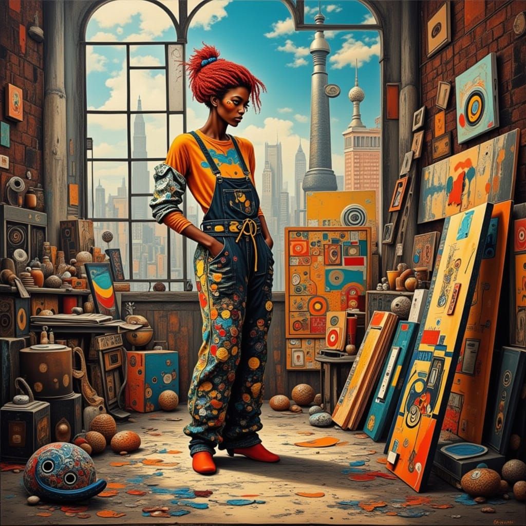 <lora:MARTIAN SWIRLS:1.0> <lora:CINNAMON SWIRLS:1.0> <lora:Contexture Abstract:1.0> An eclectic artist in New York City ...