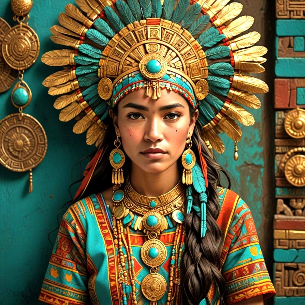 Mayan Gold Merchant Woman in Regal Attire