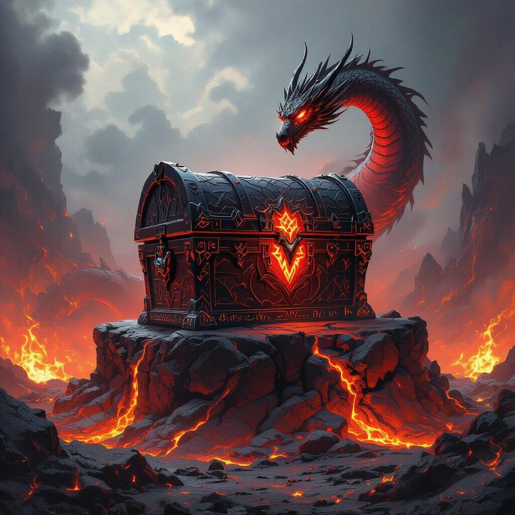 Obsidian Treasure Chest in Volcanic Caldera