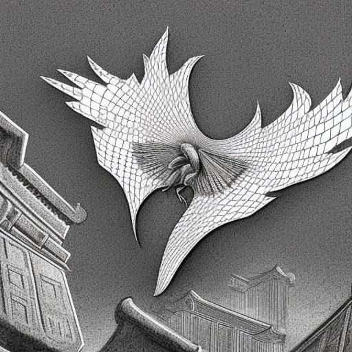 Winged Centaur Flies Above Walled City