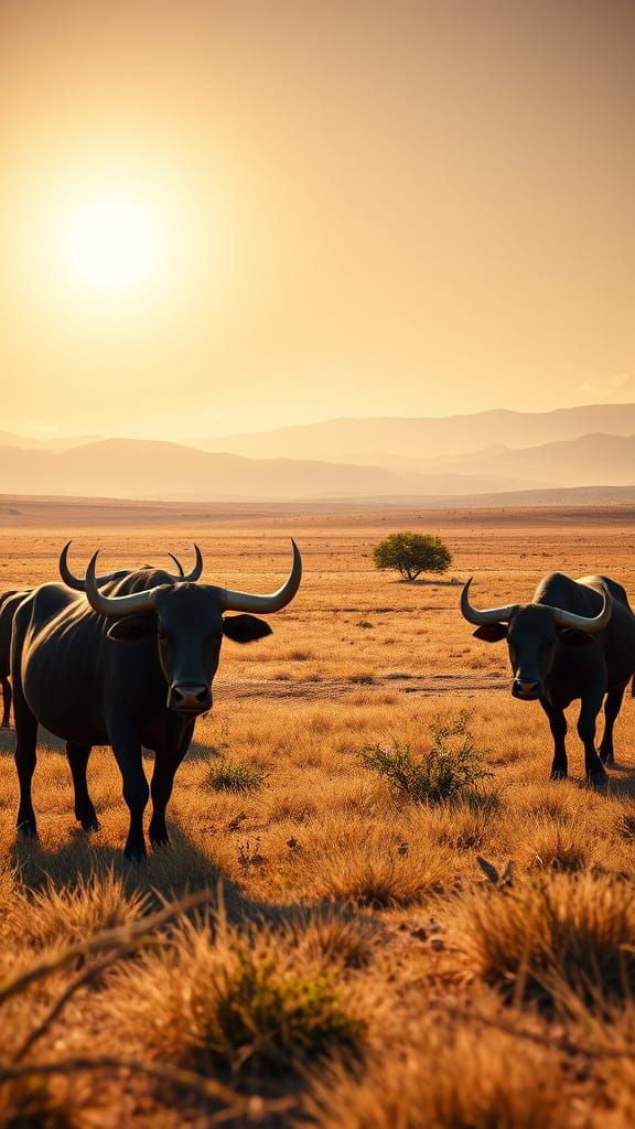 Nguni Cows Grazing: African Plateau Matte Painting