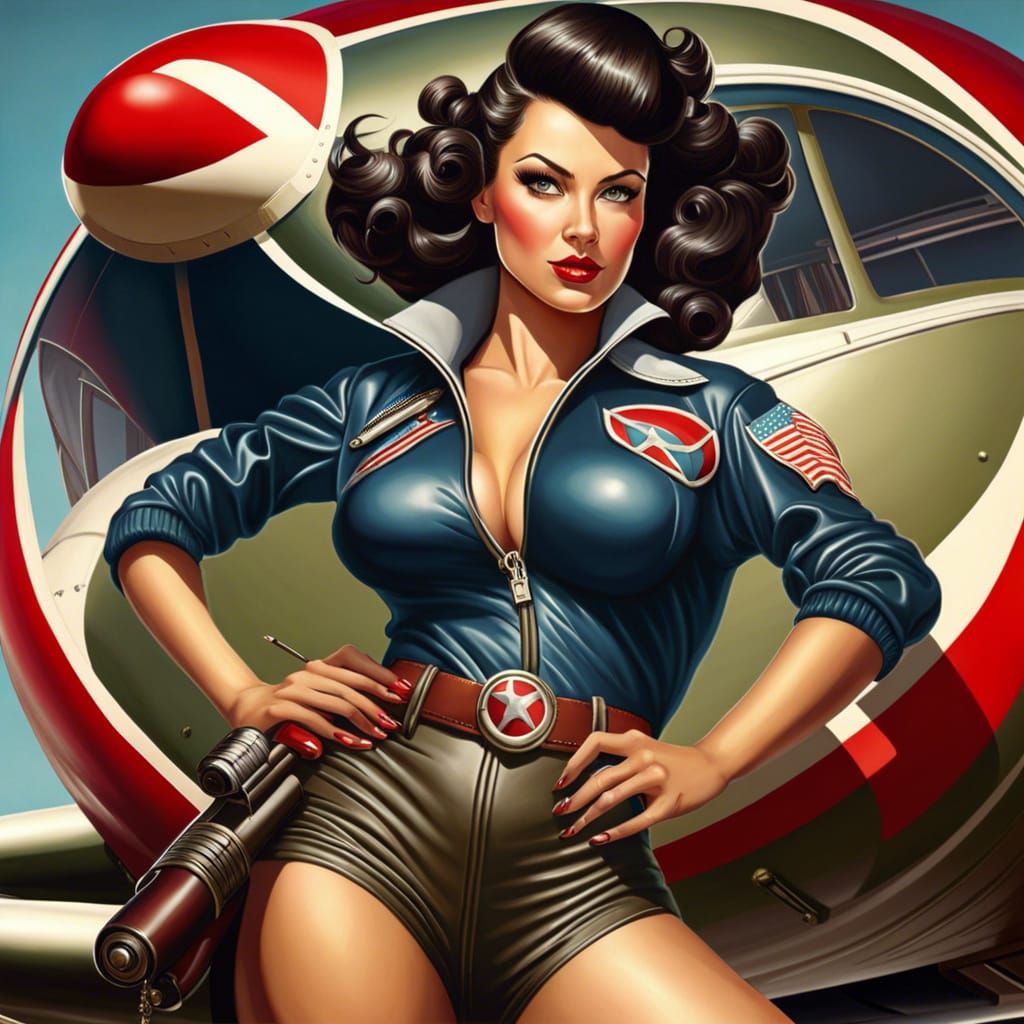 Vintage Bomber Girl Pinup Poster in Hyperrealism