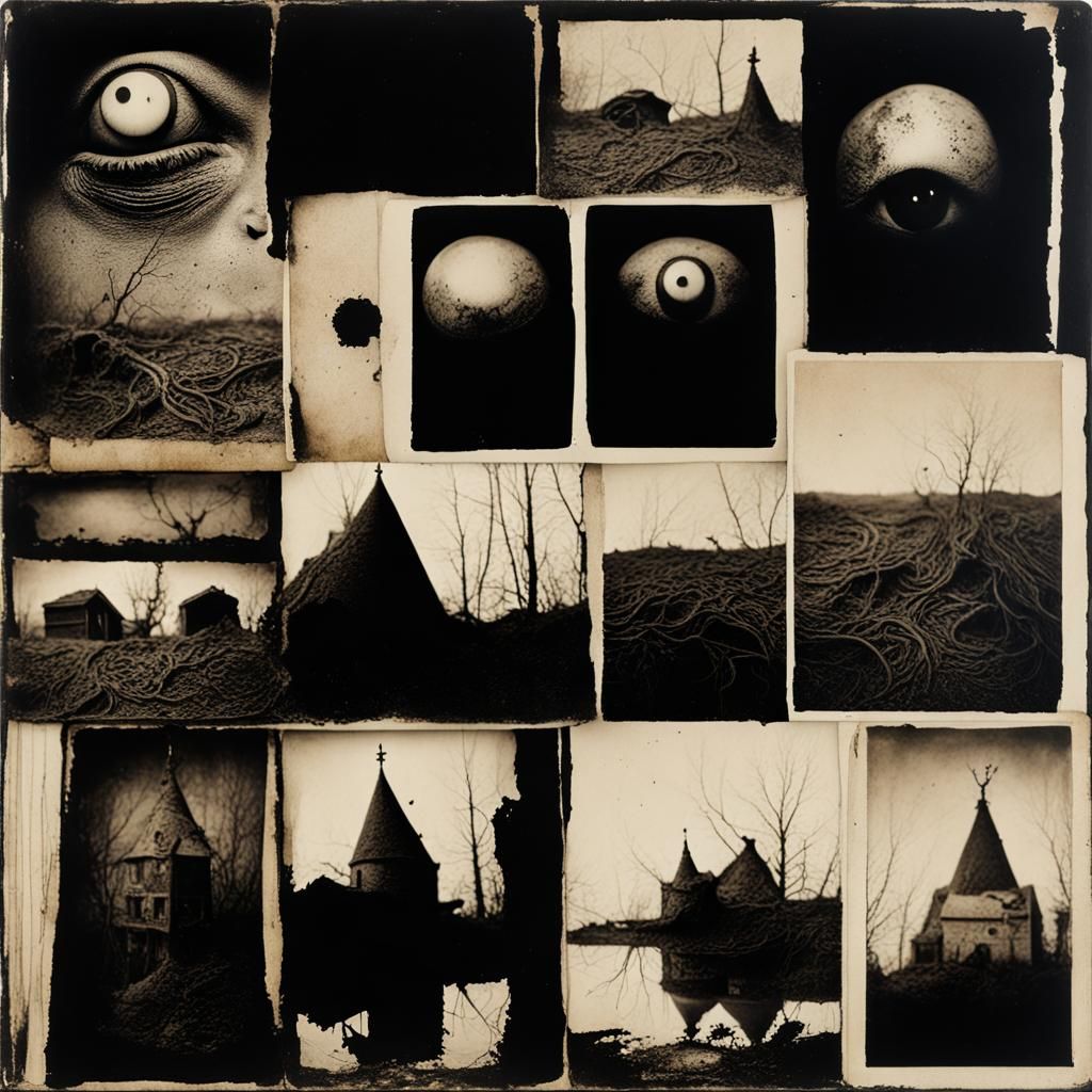 Surreal Mud-Sealed Eyes in Vintage Polaroid Style