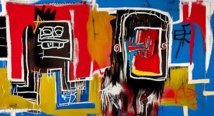 Boy and Dog in Basquiat-Inspired Neo-Expressionism