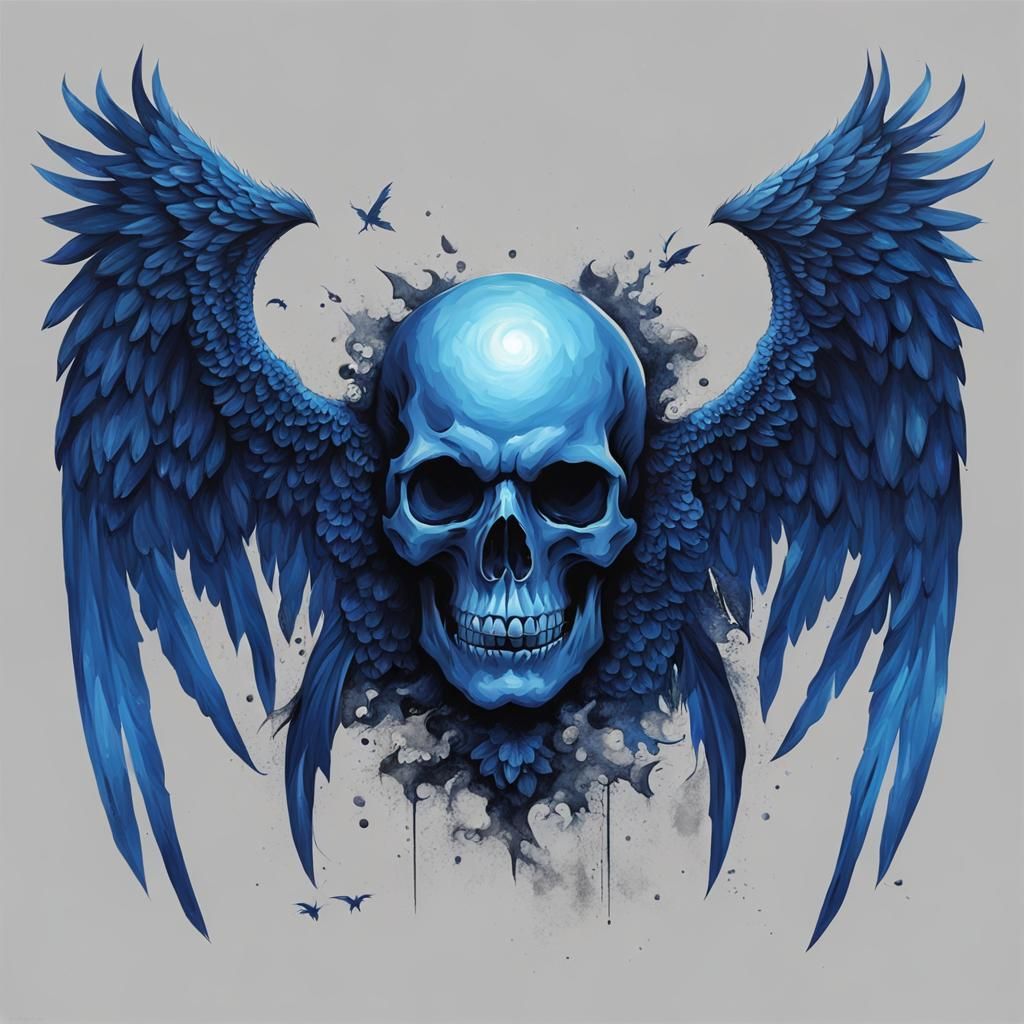 Sinister Blue Skull Wings