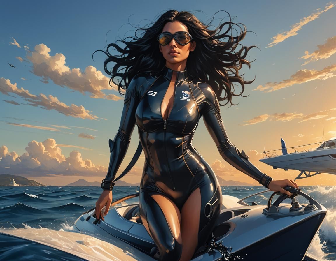Italian Scuba Diver at Sunset, Cell-Shaded Art