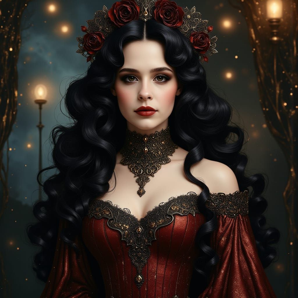 Ethereal Lady in Velvet and Lace, Rococo Style